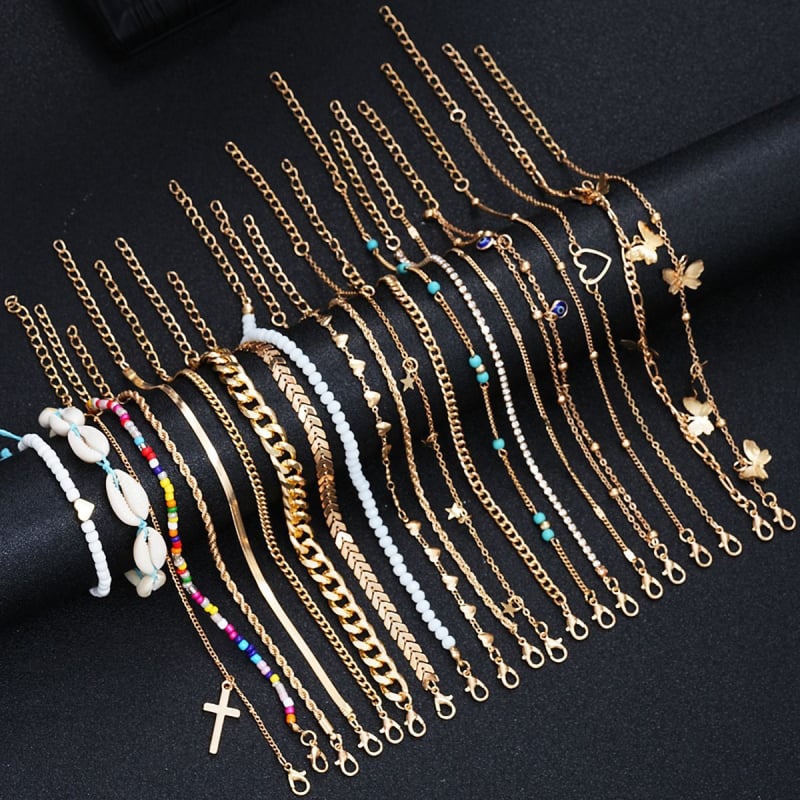 Bohém vintage stílusú bokalánc készlet ötvözetből, szív alakú gyöngyökkel, önálló csomagolás