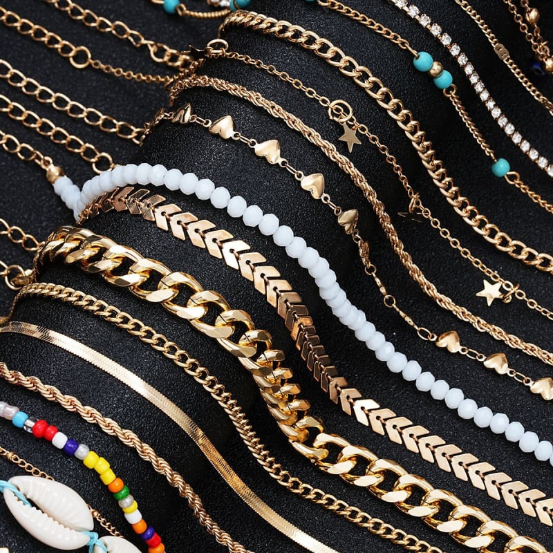 Bohém vintage stílusú bokalánc készlet ötvözetből, szív alakú gyöngyökkel, önálló csomagolás