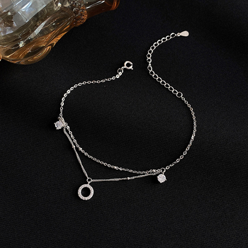 Anklet sa geometrijskim dvostrukim krugom dizajnom (bakar; cirkon ugrađen; šifra JL106)