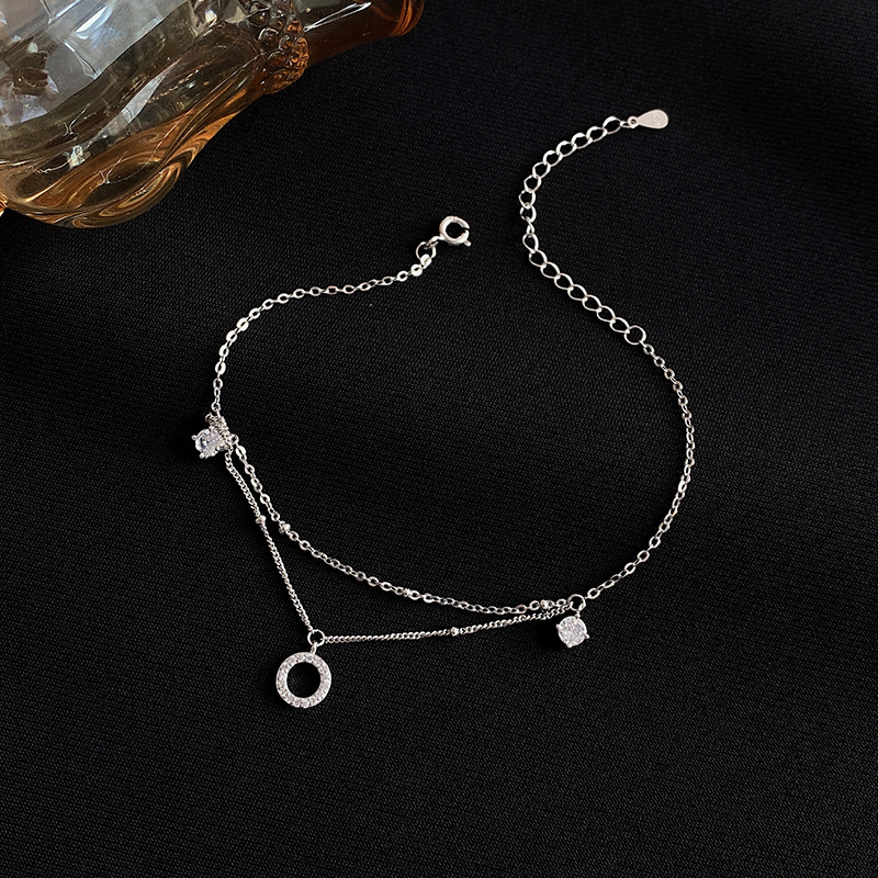 Anklet sa geometrijskim dvostrukim krugom dizajnom (bakar; cirkon ugrađen; šifra JL106)