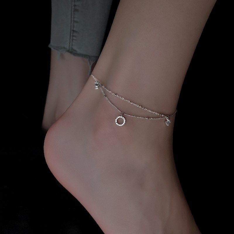 Anklet sa geometrijskim dvostrukim krugom dizajnom (bakar; cirkon ugrađen; šifra JL106)