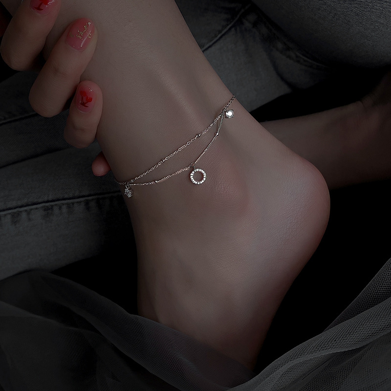 Anklet sa geometrijskim dvostrukim krugom dizajnom (bakar; cirkon ugrađen; šifra JL106)