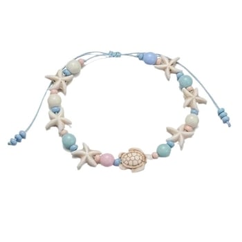 Екзотична бохемска глезена гривна с морска костенурка и морска звезда, стъклени мъниста, звездообразен дизайн, лято 2024