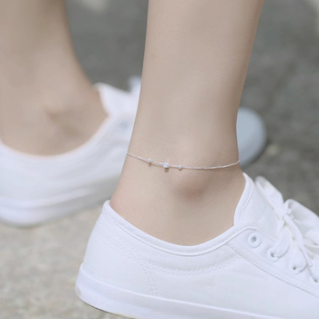 Ženski anklet s brušenim kvadratnim dizajnom, korejski stil, srebrna prevleka, proljeće 2025