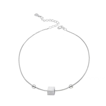 Ženski anklet s brušenim kvadratnim dizajnom, korejski stil, srebrna prevleka, proljeće 2025