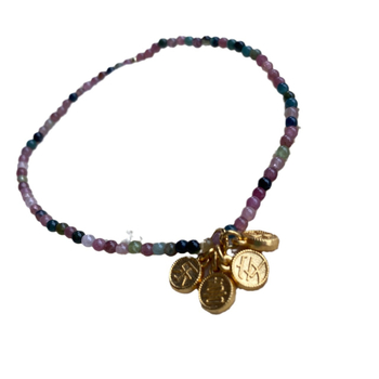 Potītes rokassprādze ar turmalīnu, nacionālais stils, sakaļots metāls, pielāgojama