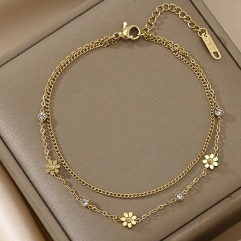 Anklet Han Wei Jewelry, Ins stil, legura, cvjetni oblik, ugradeno bijelo zlato s kamenjem