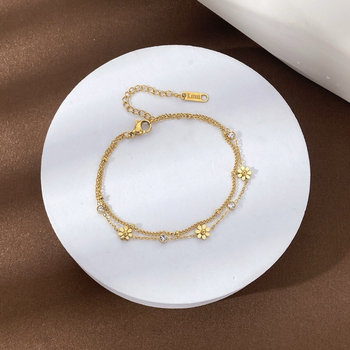 Anklet Han Wei Jewelry, Ins stil, legura, cvjetni oblik, ugradeno bijelo zlato s kamenjem
