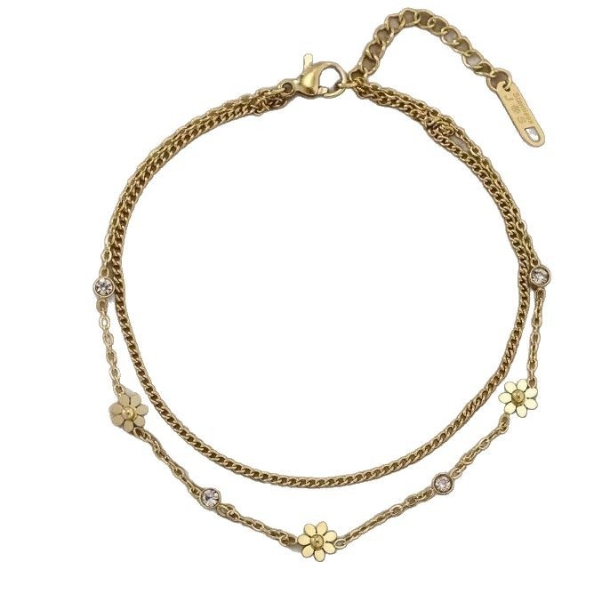 Anklet Han Wei Jewelry, Ins stil, legura, cvjetni oblik, ugradeno bijelo zlato s kamenjem