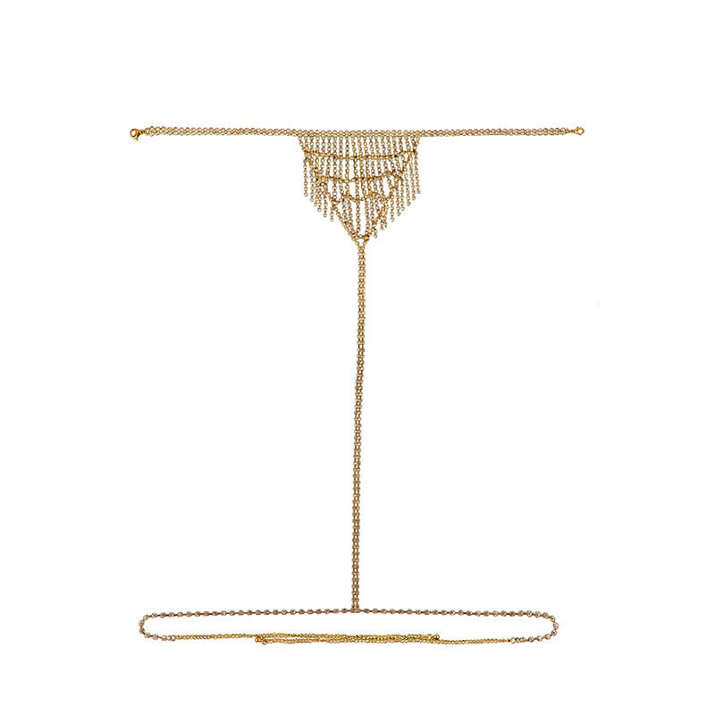 Testi lánc bojtokkal és strasszokkal - derékra illeszkedő thong-stílusú lánc éjszakai klubhoz, nyár 2025