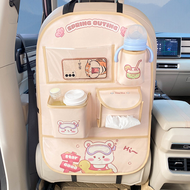 Autóülés hátsó részéhez tartozó tároló táska, bőr, vízálló, akasztó kivitel, univerzális