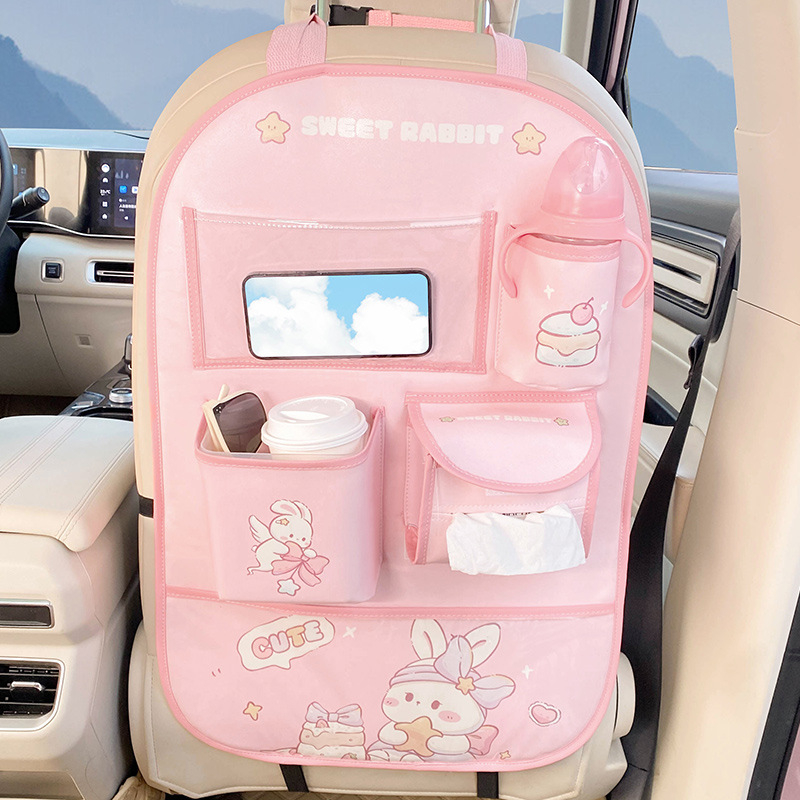 Autóülés hátsó részéhez tartozó tároló táska, bőr, vízálló, akasztó kivitel, univerzális