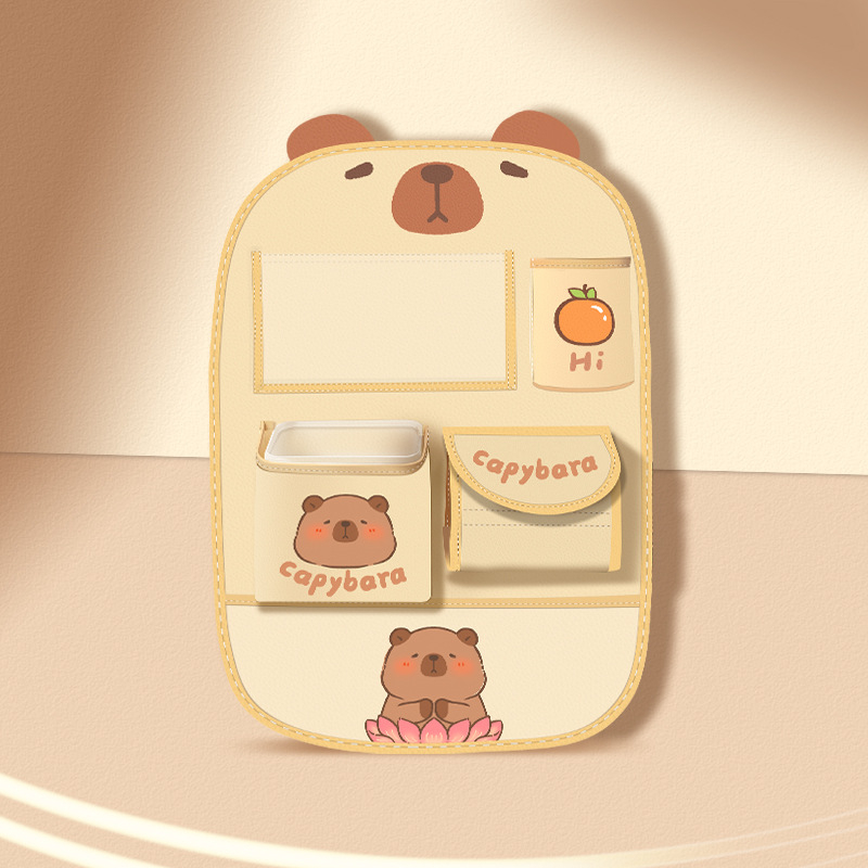 Autóülés hátsó részéhez tartozó tároló táska, bőr, vízálló, akasztó kivitel, univerzális