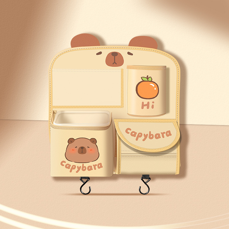 Autóülés hátsó részéhez tartozó tároló táska, bőr, vízálló, akasztó kivitel, univerzális