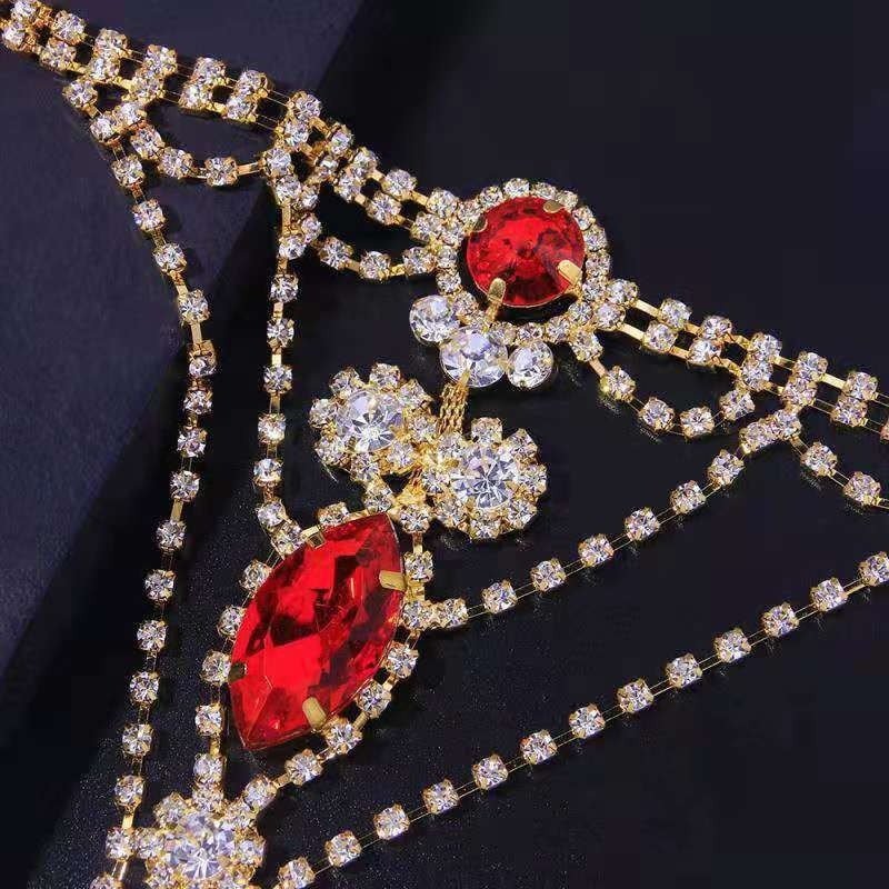 Lanac tijela bikini od dijamantno-rubinskih kristala – proljeće 2024