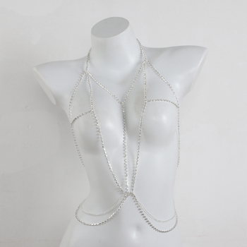 Lanac za prsa i tijelo s rhinestones, umetci od legure, bijeli kristal, elektroplating