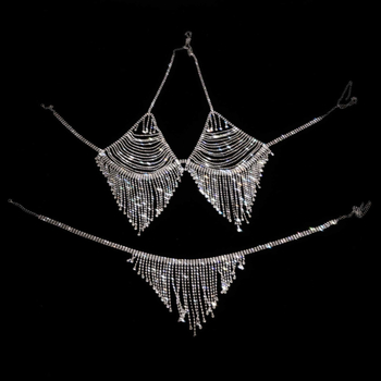 Set lanț corp cu ciucuri din cristale, lanț pentru sân și talie, plin de cristale, micro-inlay, ambalat individual