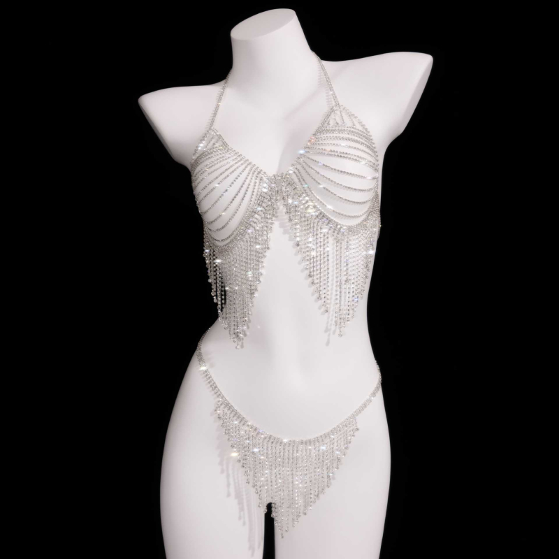 Set lanț corp cu ciucuri din cristale, lanț pentru sân și talie, plin de cristale, micro-inlay, ambalat individual