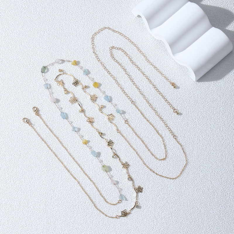 Lanț de talie din metal cu inel dublu și ciucuri în formă de fluture, lungime 80-100 cm