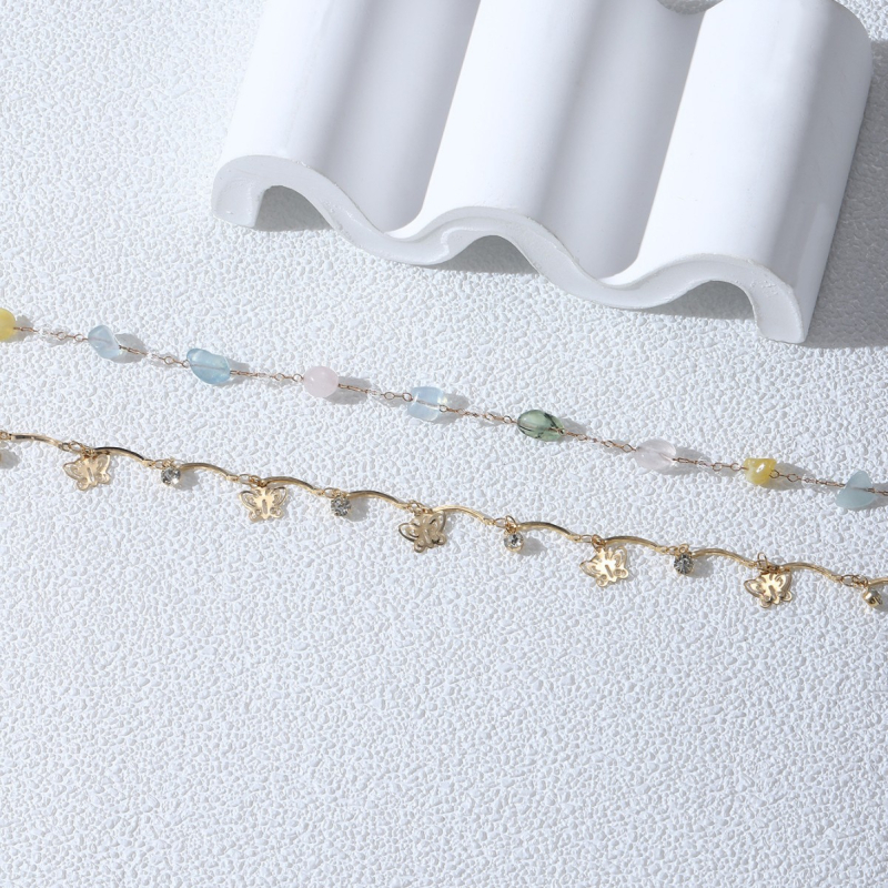 Lanț de talie din metal cu inel dublu și ciucuri în formă de fluture, lungime 80-100 cm