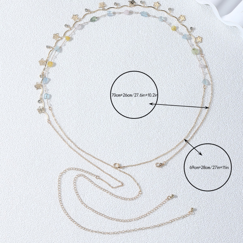 Lanț de talie din metal cu inel dublu și ciucuri în formă de fluture, lungime 80-100 cm