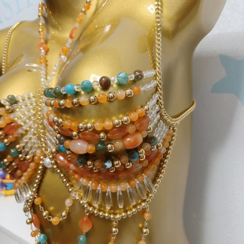 Accesoriu lanț corp pentru piept, în formă de coroană, placare electroplatinată pe plastic/rășină, cristale albe