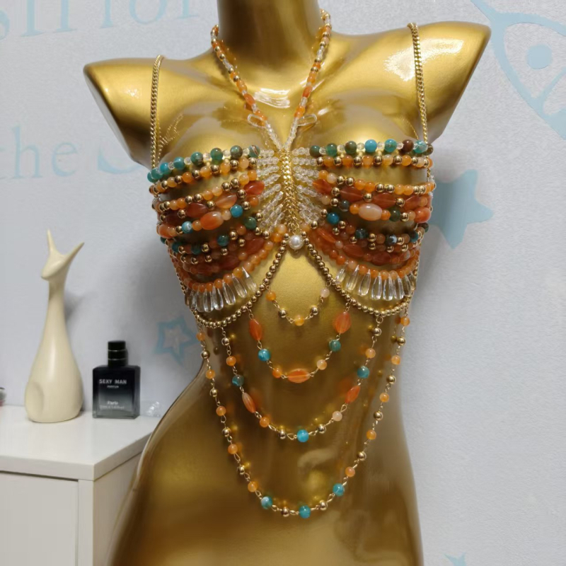 Accesoriu lanț corp pentru piept, în formă de coroană, placare electroplatinată pe plastic/rășină, cristale albe