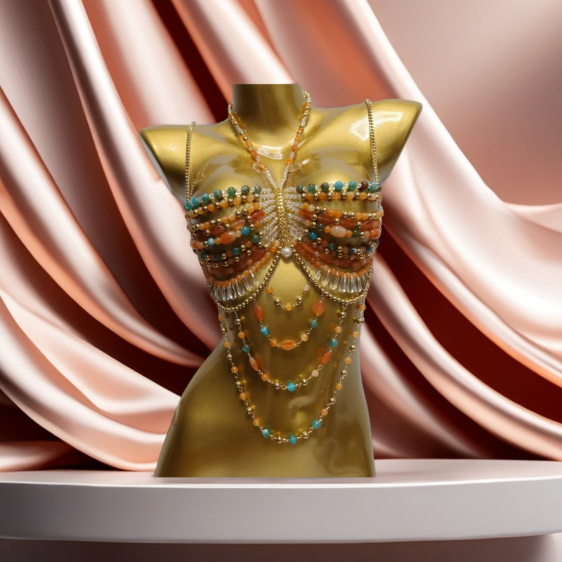 Accesoriu lanț corp pentru piept, în formă de coroană, placare electroplatinată pe plastic/rășină, cristale albe