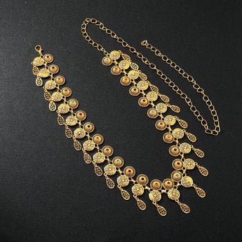 Lanț metalic de talie pentru femei, stil etnic, cu ciucuri, cu inel simplu, lungime 105 cm