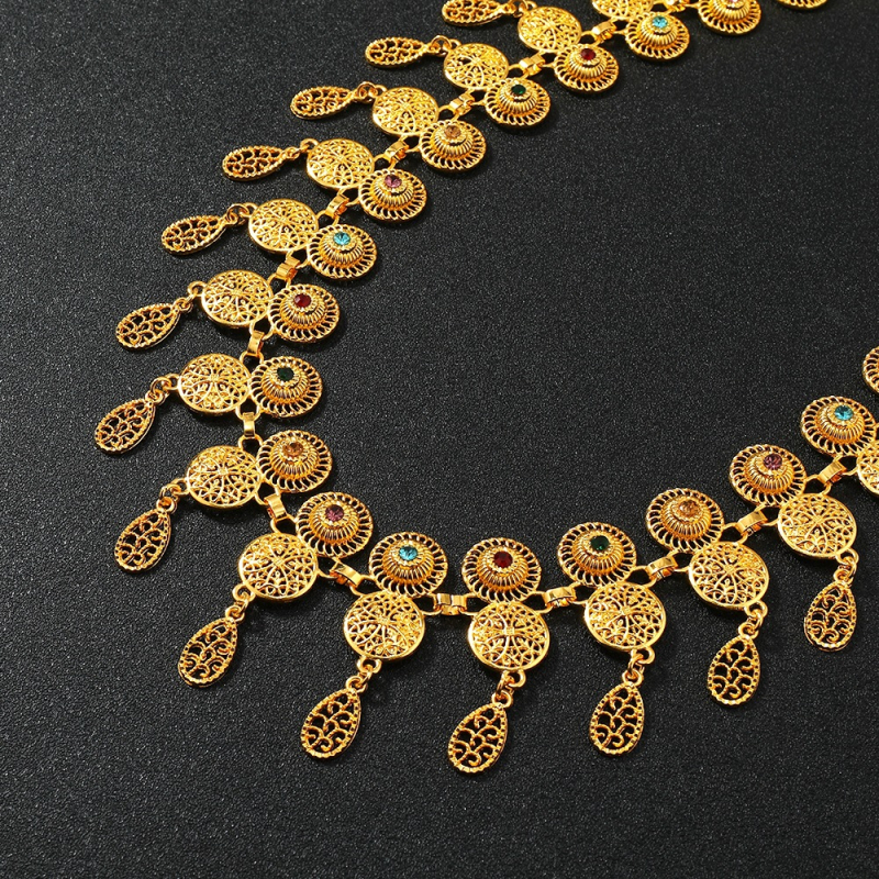 Lanț metalic de talie pentru femei, stil etnic, cu ciucuri, cu inel simplu, lungime 105 cm