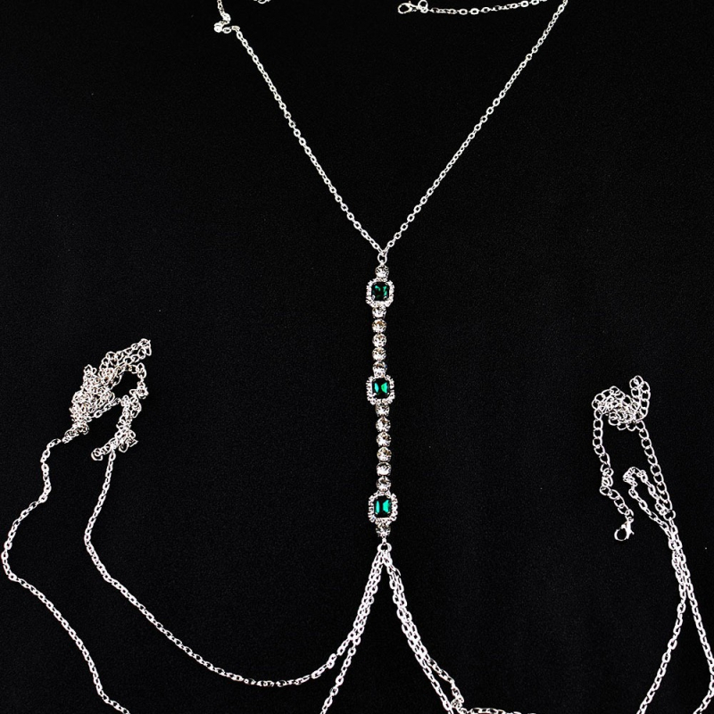 Верига за тяло с кристали, геометричен дизайн, инкрустирана с диаманти, сплав с изкуствени камъни