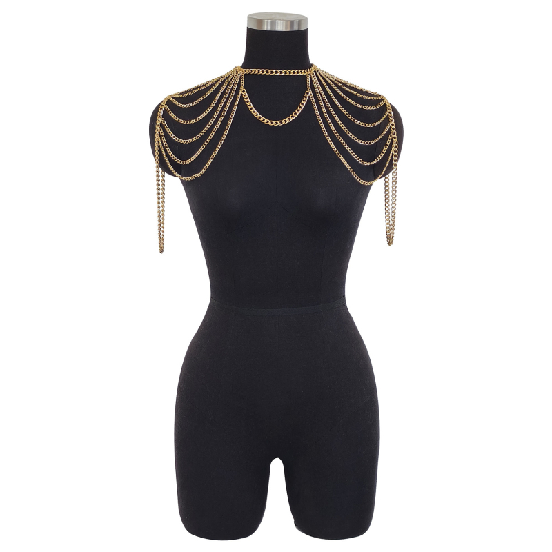 Lanț de corp metalic cu halter, lanț de umăr și ciucuri — HK0024, Primăvara 2025