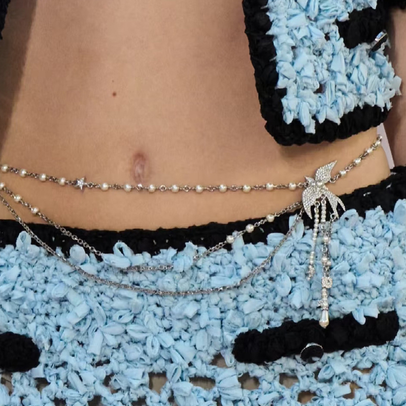 Lanț talie cu motif de pasăre, franjuri de trei straturi, lanț corporal boem, metal, personalizabil