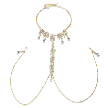 Верига за тяло – капковиден модел, кристали от сплав, вградени изкуствени камъни, женски стил