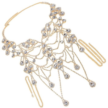 Lanț pentru torace din cristale, placat cu aur cu pietre artificiale, stil feminin, formă geometrică, Seria Prințesa