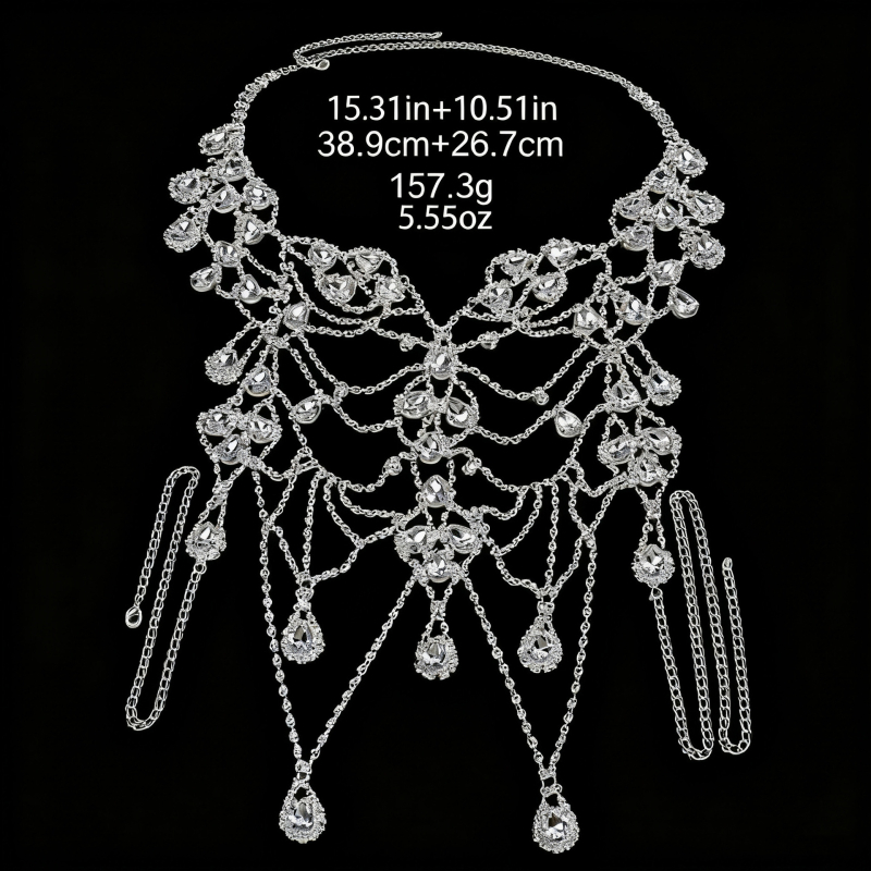 Lanț pentru torace din cristale, placat cu aur cu pietre artificiale, stil feminin, formă geometrică, Seria Prințesa