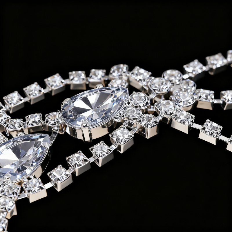 Lanț pentru torace din cristale, placat cu aur cu pietre artificiale, stil feminin, formă geometrică, Seria Prințesa