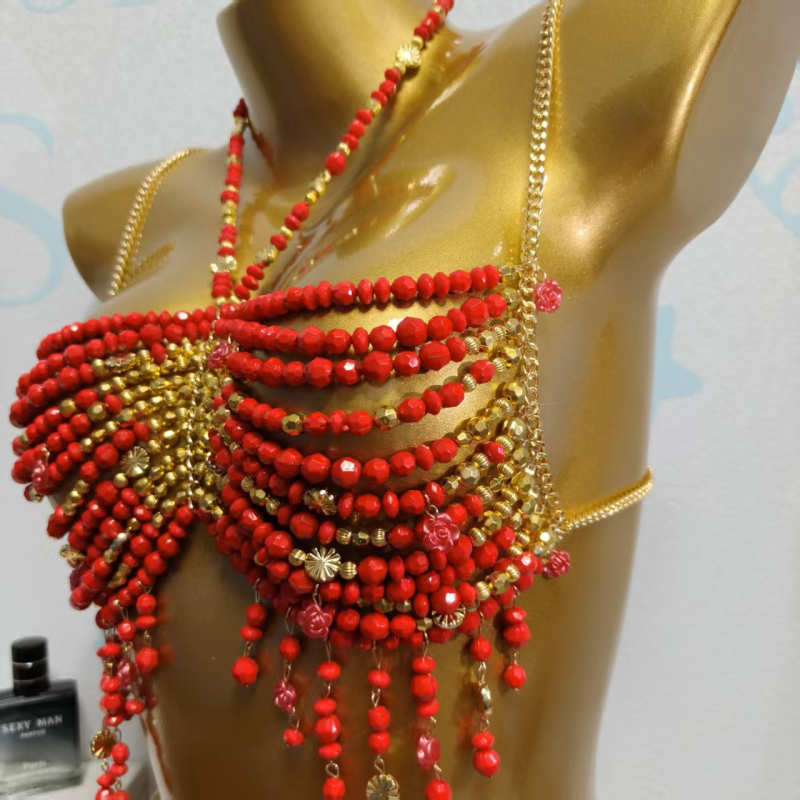 Lanț pentru corp cu mărgele, lucrat manual, cristal geometric