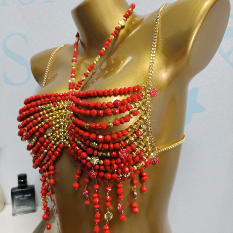 Lanț pentru corp cu mărgele, lucrat manual, cristal geometric