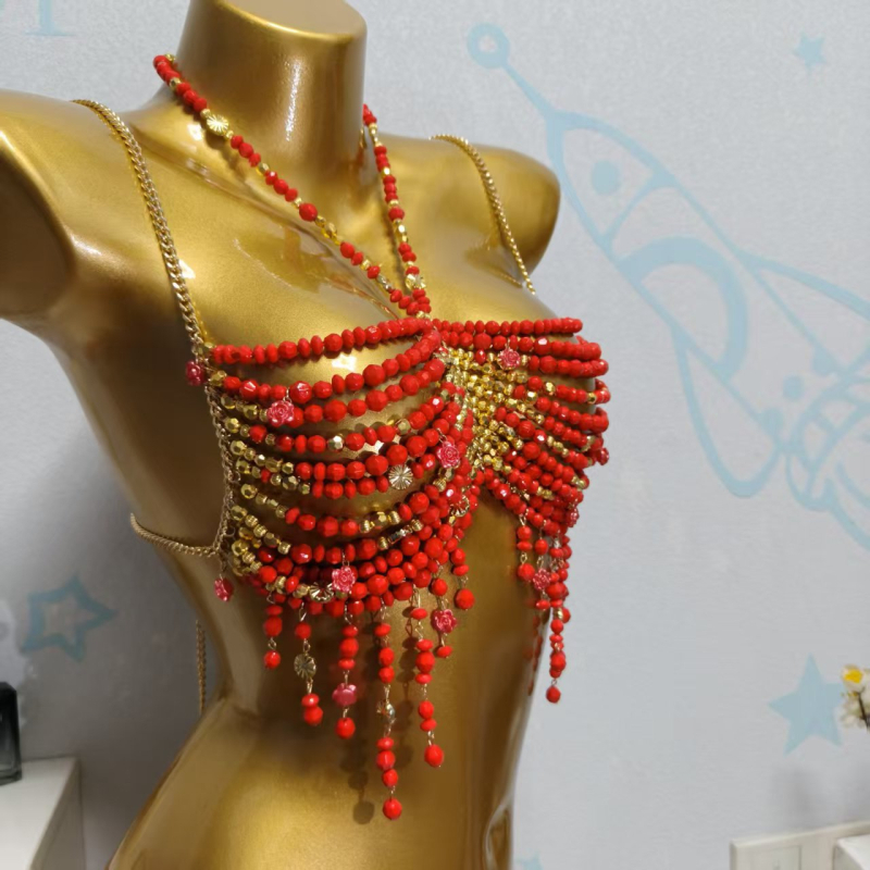 Lanț pentru corp cu mărgele, lucrat manual, cristal geometric