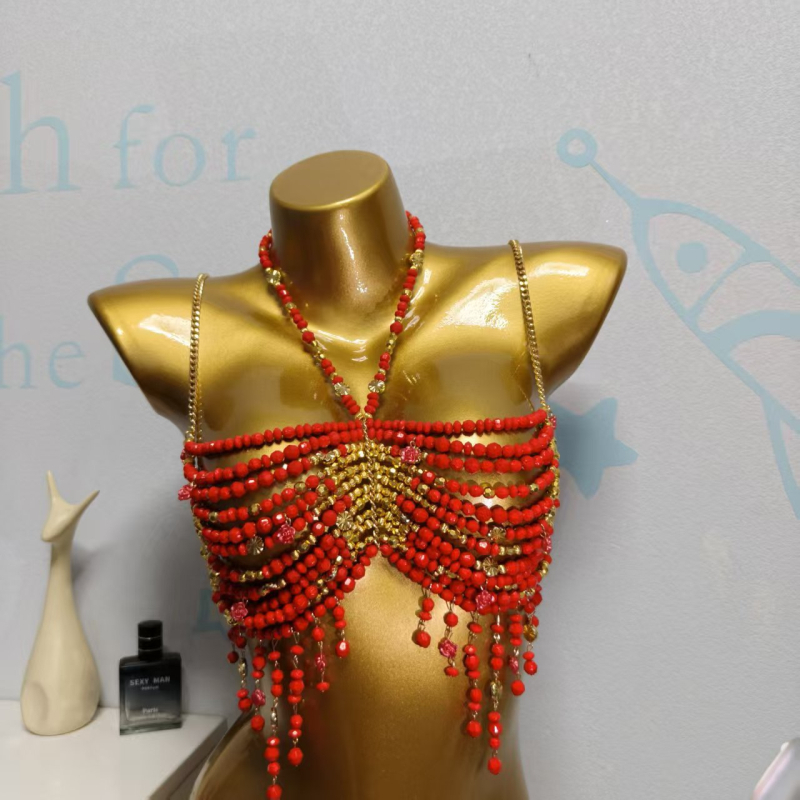 Lanț pentru corp cu mărgele, lucrat manual, cristal geometric