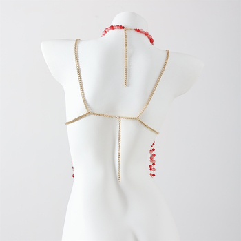 Bluza cu lanț pentru corp, halter – handmade, decor cristal, încrustată cu aliaj și pietre artificiale, Vara 2024