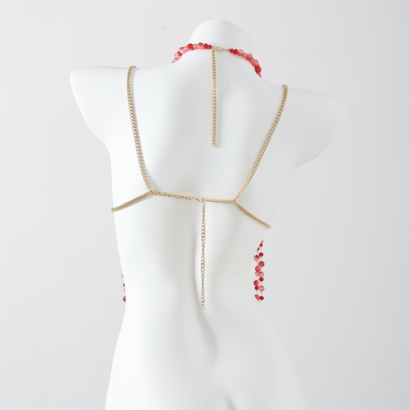 Bluza cu lanț pentru corp, halter – handmade, decor cristal, încrustată cu aliaj și pietre artificiale, Vara 2024