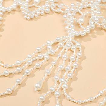 Colier choker cu perle pentru mireasă, fular de nuntă, lanț de umăr cu decupaj la spate, stil elegant primăvara 2025