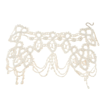 Colier choker cu perle pentru mireasă, fular de nuntă, lanț de umăr cu decupaj la spate, stil elegant primăvara 2025