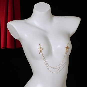 Бюстова верига и зърнева верига в лъкобразна форма, сплав, златно-покрити изкуствени камъни, електроплатинг