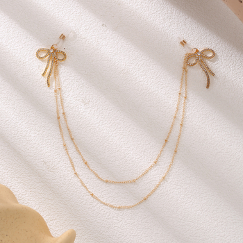 Бюстова верига и зърнева верига в лъкобразна форма, сплав, златно-покрити изкуствени камъни, електроплатинг