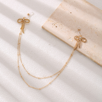 Бюстова верига и зърнева верига в лъкобразна форма, сплав, златно-покрити изкуствени камъни, електроплатинг