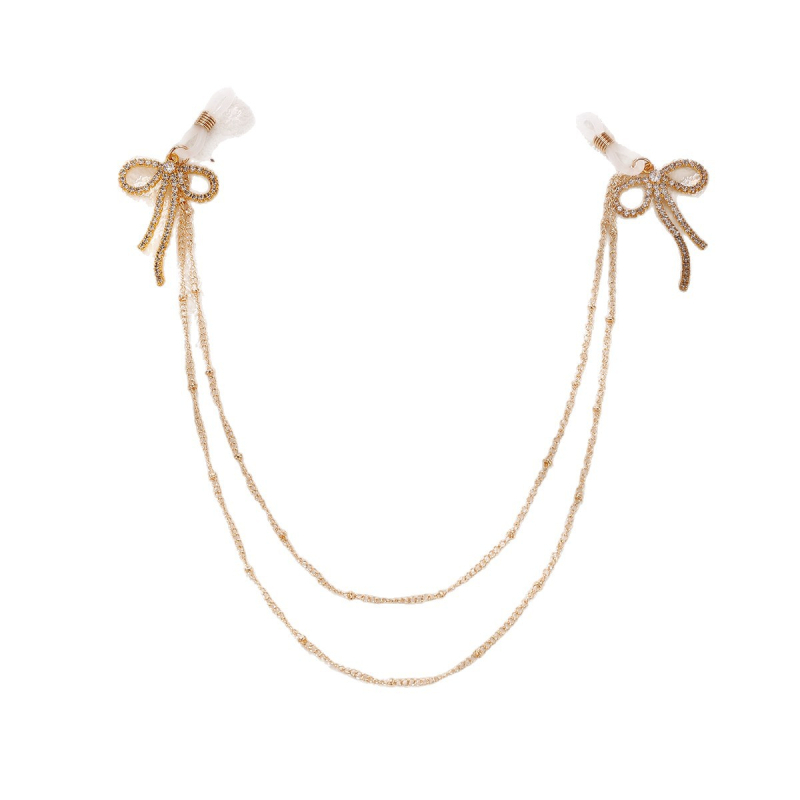 Бюстова верига и зърнева верига в лъкобразна форма, сплав, златно-покрити изкуствени камъни, електроплатинг