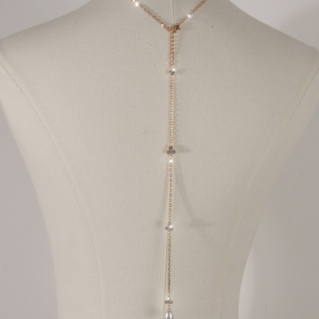 Lanț corporal cu design geometric, din aliaj, placat electro, inserții pietre semiprețioase placate cu aur, cristale (Forma geometrică; Aliaj; Placare electro; Inserții în pietre; Cristale)